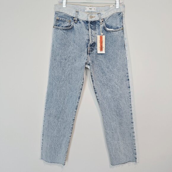 NWT Mango  High Rise Straight Jeans Size 6 - Patchwork Two Tone - Picture 1 of 7